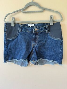 Motherhood Dark Blue Denim Maternity Shorts with Side Panels